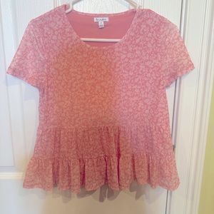 White and pink floral blouse